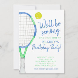 Invitaciones a una fiesta de tenis azul y verde ac