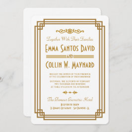 Invitaciones a una simple boda blanca en Art Deco