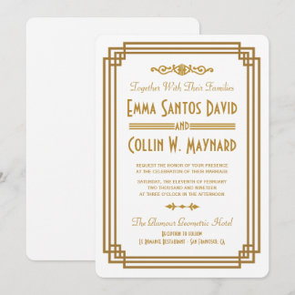 Invitaciones a una simple boda blanca en Art Deco