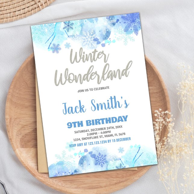 Invitaciones a Winter Wonderland Nieve Blue Silver (Winter Wonderland Invitations Blue Silver Snow)