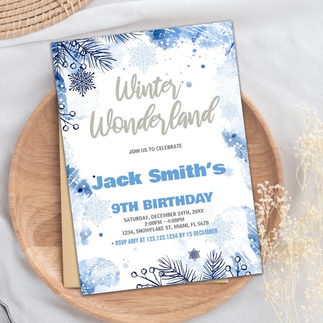 Invitaciones a Winter Wonderland Nieve Blue Silver (Winter Wonderland Invitations Blue Silver Snow)
