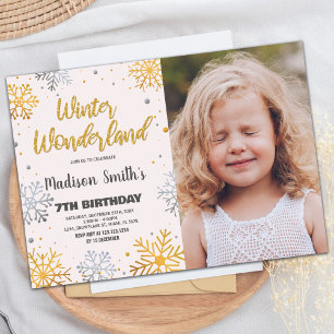 Invitaciones a Winter Wonderland Nieve Gold con fo