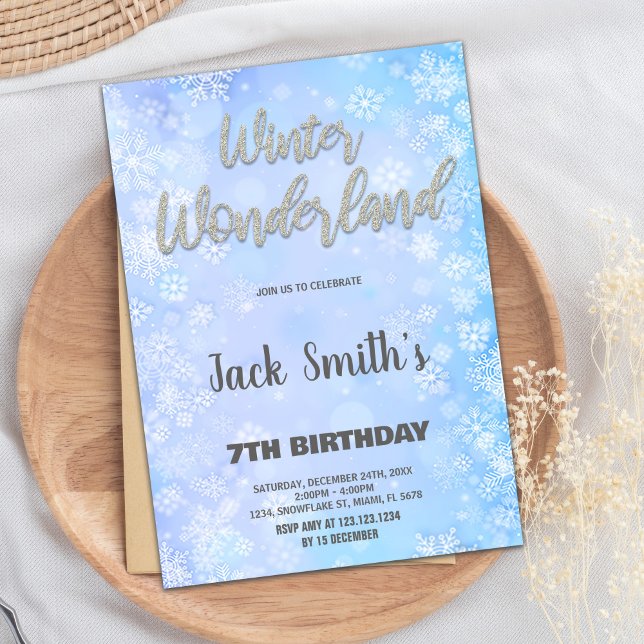 Invitaciones a Winter Wonderland Purpurina de Plat (Winter Wonderland Invitations Blue Silver Glitter)