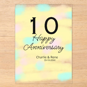 Invitaciones Acrílicas 10 aniversario de boda nombre pastel amarillo retr