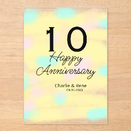 Invitaciones Acrílicas 10 wedding anniversary yellow pastel name retro bo