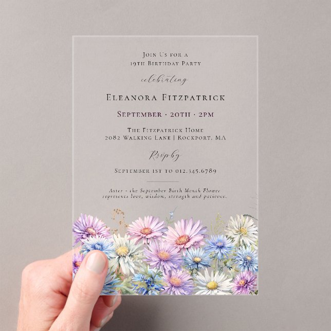 Invitaciones Acrílicas 19th Birthday Party September Birth Month Flower  (Insitu (portátil))