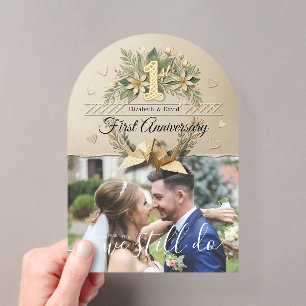 Invitaciones Acrílicas 1er Aniversario de Boda de Papel Pareja de Grullas