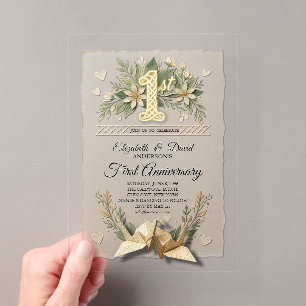 Invitaciones Acrílicas 1er Aniversario de Boda de Papel Pareja de Grullas