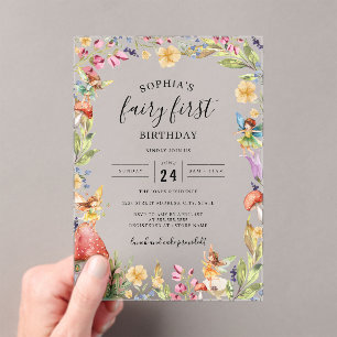 Invitaciones Acrílicas 1er Cumpleaños de Hada Cumpleaños 