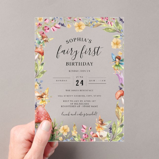 Invitaciones Acrílicas 1er Cumpleaños de Hada Cumpleaños  (Insitu (portátil))