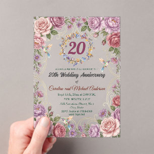 Invitaciones Acrílicas 20º Aniversario de Boda de China Colibríes