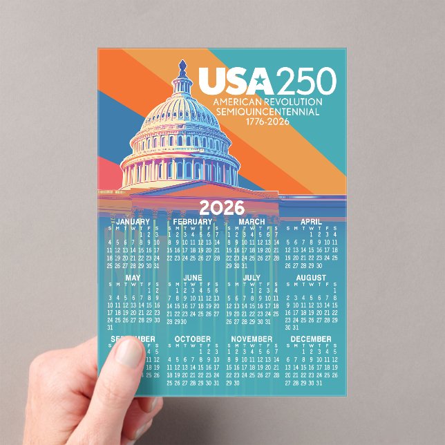 Invitaciones Acrílicas 2026 Calendar with USA 250 Capital Dome America (Insitu (portátil))