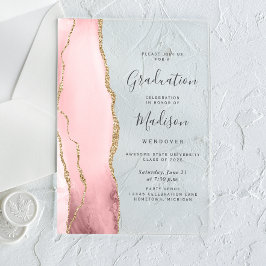 Invitaciones Acrílicas 2026 Graduación Rosa Dorado Agata Gris Texto