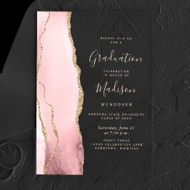 Invitaciones Acrílicas 2026 Graduación Rosa Dorado Ágata Texto Dorado