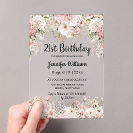 Invitaciones Acrílicas  21st birthday watercolor pink floral modern