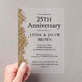 Invitaciones Acrílicas 25th Wedding Anniversary Gold Faux Glitter