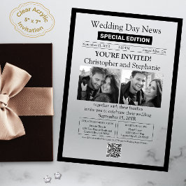 Invitaciones Acrílicas 2 Clásico de Tipografía de Periódico Boda