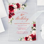 Invitaciones Acrílicas 30.º cumpleaños Floral de peonía rosa rosa rojo<br><div class="desc">Las rosas rojas y las peonías rosadas onduladas están enclavadas en hojas de color verde oscuro en esta invitación de 30 años. La caligrafía clásica le permite a sus invitados saber que es un cumpleaños hito y quién es la celebración de cumpleaños. Este elemento forma parte de la colección Red...</div>