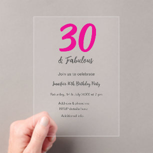 Invitaciones Acrílicas 30 cumpleaños añadir nombre fecha año negro
