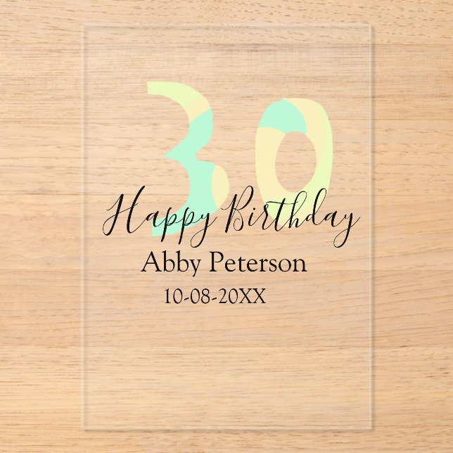 Invitaciones Acrílicas 30th birthday bold letter pastel yellow black retr (Anverso)