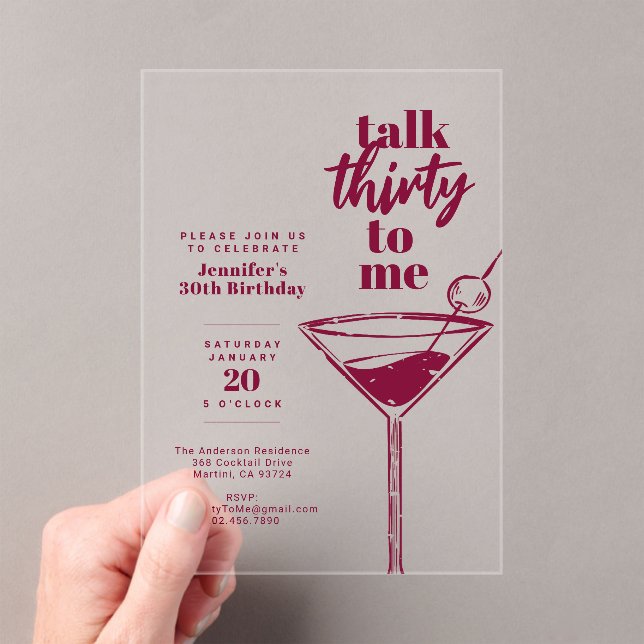 Invitaciones Acrílicas 30th Cocktail Birthday Pink Talk Thirty To Me  (Insitu (portátil))