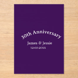 Invitaciones Acrílicas 30th wedding anniversary name date purple simple 