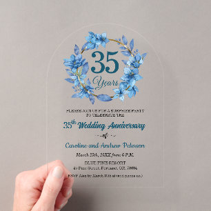 Invitaciones Acrílicas 35 aniversario de bodas sorpresa floral azul