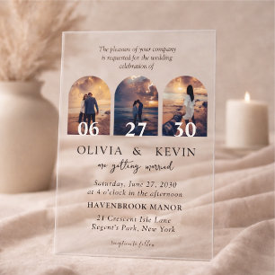 Invitaciones Acrílicas 3 Fotos Boda Clásica Elegante