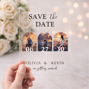 Invitaciones Acrílicas 3 Fotos Boda Clásica Elegante