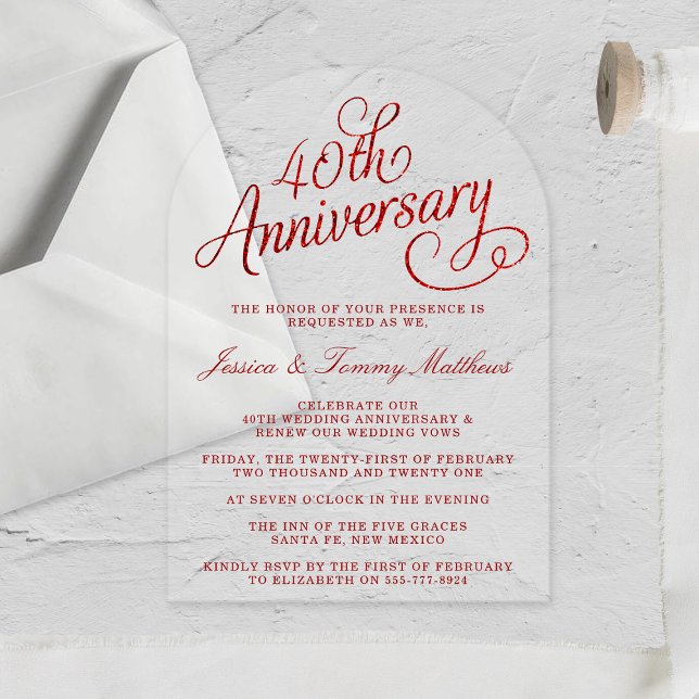 Invitaciones Acrílicas 40.º Aniversario del Boda Ruby (Subido por el creador)