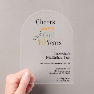 Invitaciones Acrílicas 40.º Fiesta de Cervezas de Golf de Cumpleaños