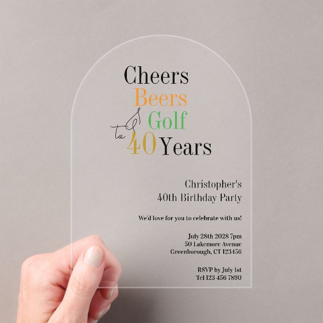 Invitaciones Acrílicas 40.º Fiesta de Cervezas de Golf de Cumpleaños (Insitu (portátil))