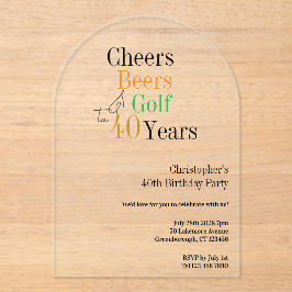 Invitaciones Acrílicas 40.º Fiesta de Cervezas de Golf de Cumpleaños