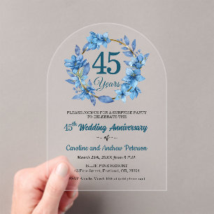 Invitaciones Acrílicas 45º Aniversario de Boda Sorpresa Floral Azul
