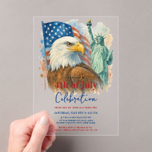 Invitaciones Acrílicas 4 De Julio acuarela Águila Fiesta Patriótico