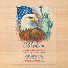 Invitaciones Acrílicas 4 De Julio acuarela Águila Fiesta Patriótico