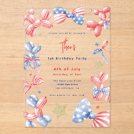Invitaciones Acrílicas 4 de julio Balloon Baby Boy 1 Fiesta de cumpleaños