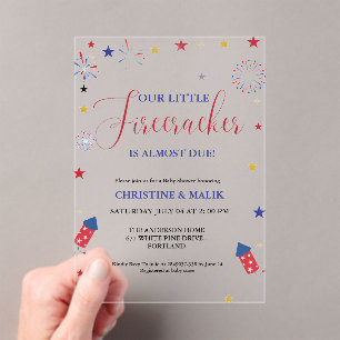 Invitaciones Acrílicas 4 de julio Little Firecracker Baby Shower