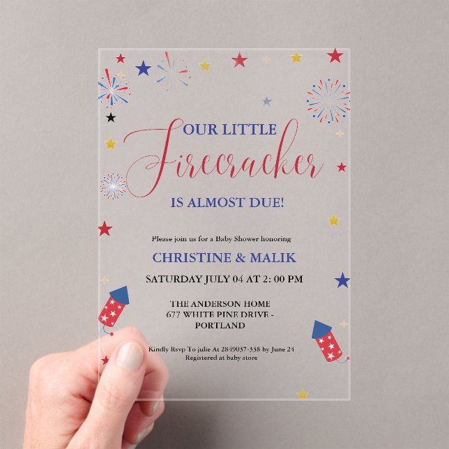 Invitaciones Acrílicas 4 de julio Little Firecracker Baby Shower (Insitu (portátil))