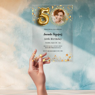 Invitaciones Acrílicas 50.ª fama de oro de cumpleaños