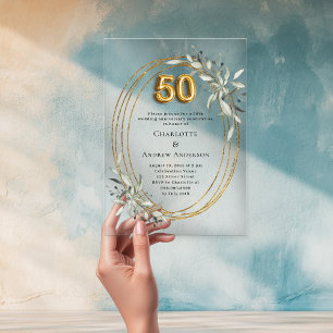 Invitaciones Acrílicas 50.º aniversario boda claro de la vegetación del o
