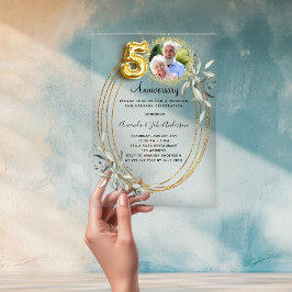 Invitaciones Acrílicas 50.º aniversario de boda de la vegetación de la fo