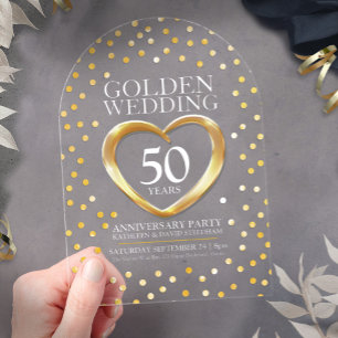 Invitaciones Acrílicas 50.º corazón del boda de oro