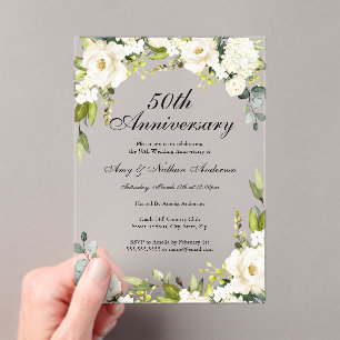 Invitaciones Acrílicas 50 Aniversario del Boda de las Flores Blancas
