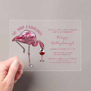 Invitaciones Acrílicas 50 y fabulosa fiesta de cumpleaños 50 de Flamingo