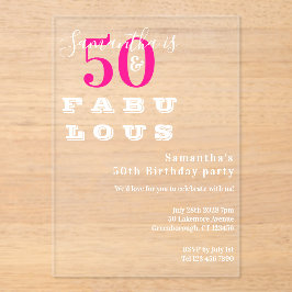 Invitaciones Acrílicas 50 y fabulosa fiesta de cumpleaños 50 del Hot Pink