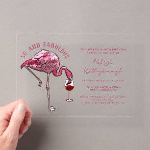 Invitaciones Acrílicas 50 y fabuloso cumpleaños 50 del flamenco