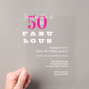 Invitaciones Acrílicas 50 y fabuloso Cumpleaños 50 Fiesta de Cumpleaños e