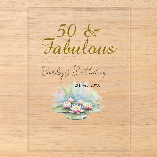 Invitaciones Acrílicas 50 y fabuloso loto de agua de oro acuarela