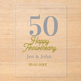Invitaciones Acrílicas 50th happy anniversary name date silver gold date 